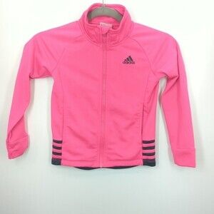 Adidas Girls Size 6 Hot Pink Black 3 Stripe Track Jacket Full Zip Athletic